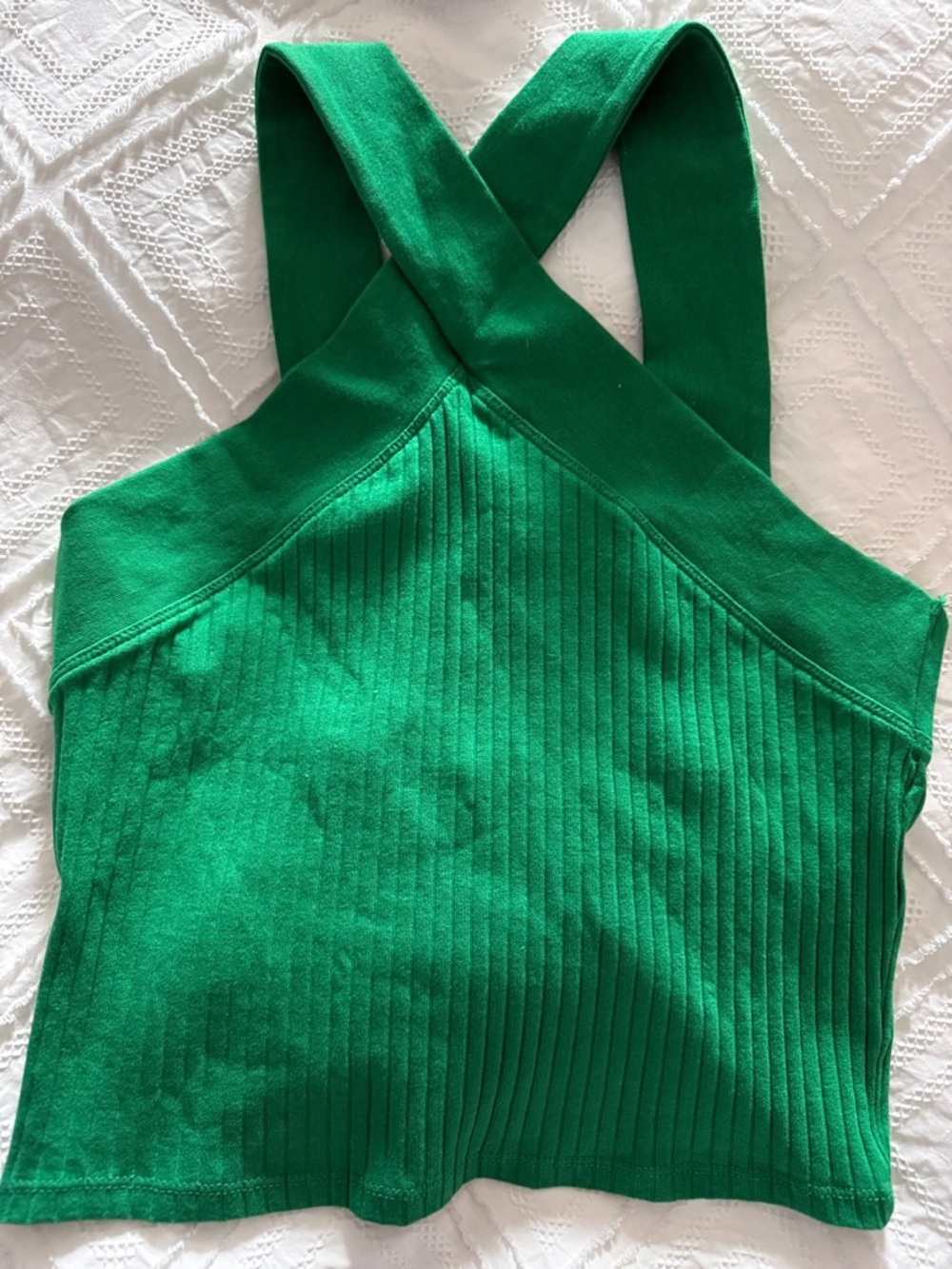 Zara Green Ribbed Cross-Back Crop Top